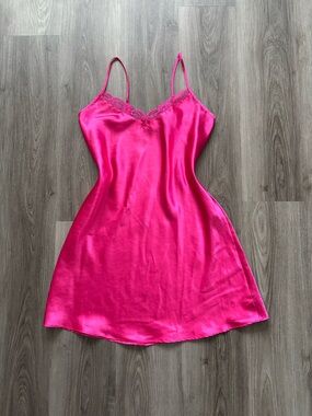 F&F Hot Pink Satin Lace-Trim Chemise